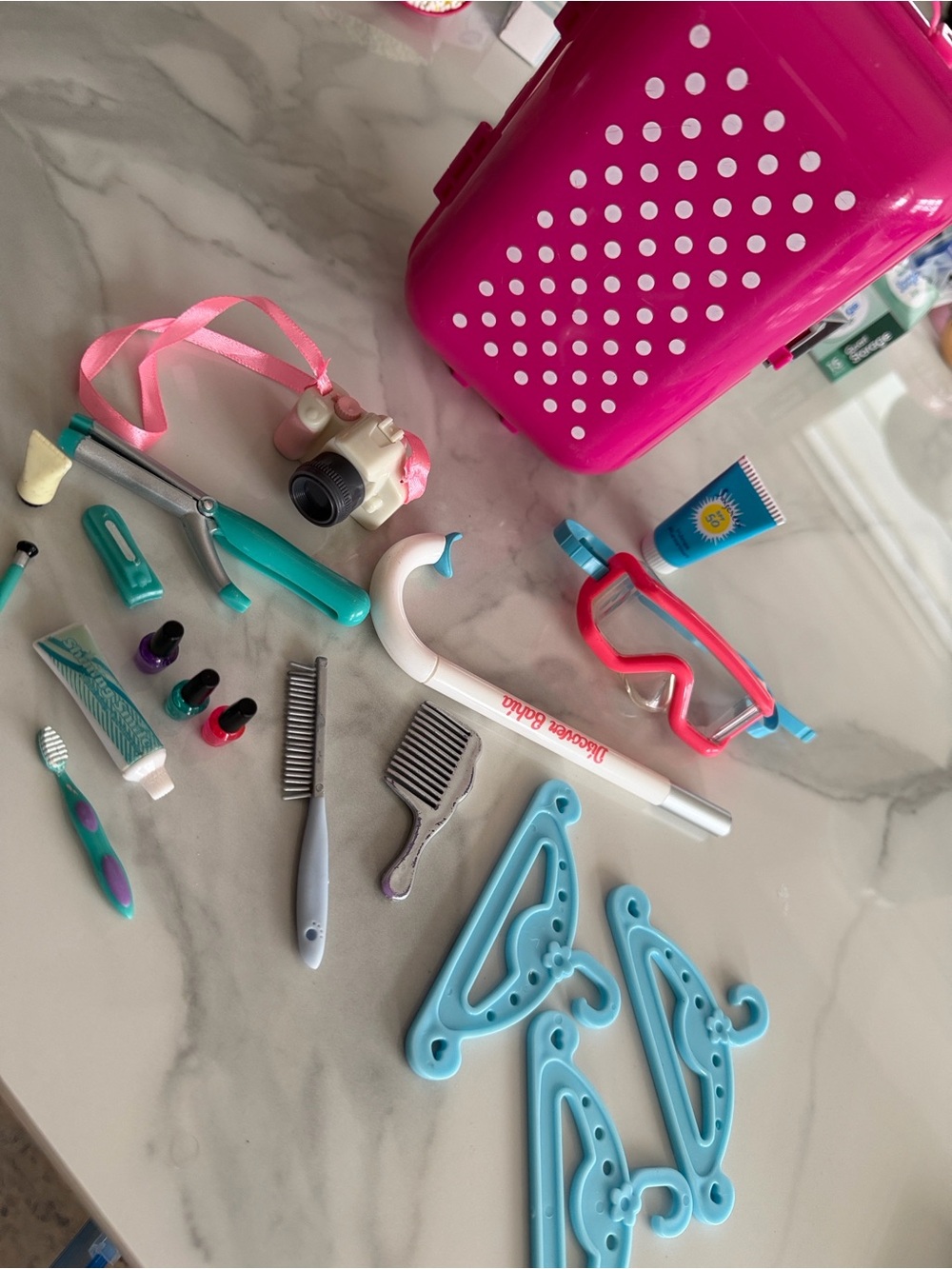Pink Polka Dot Toy Carry Case with Beauty - Swim Accessories For Dolls